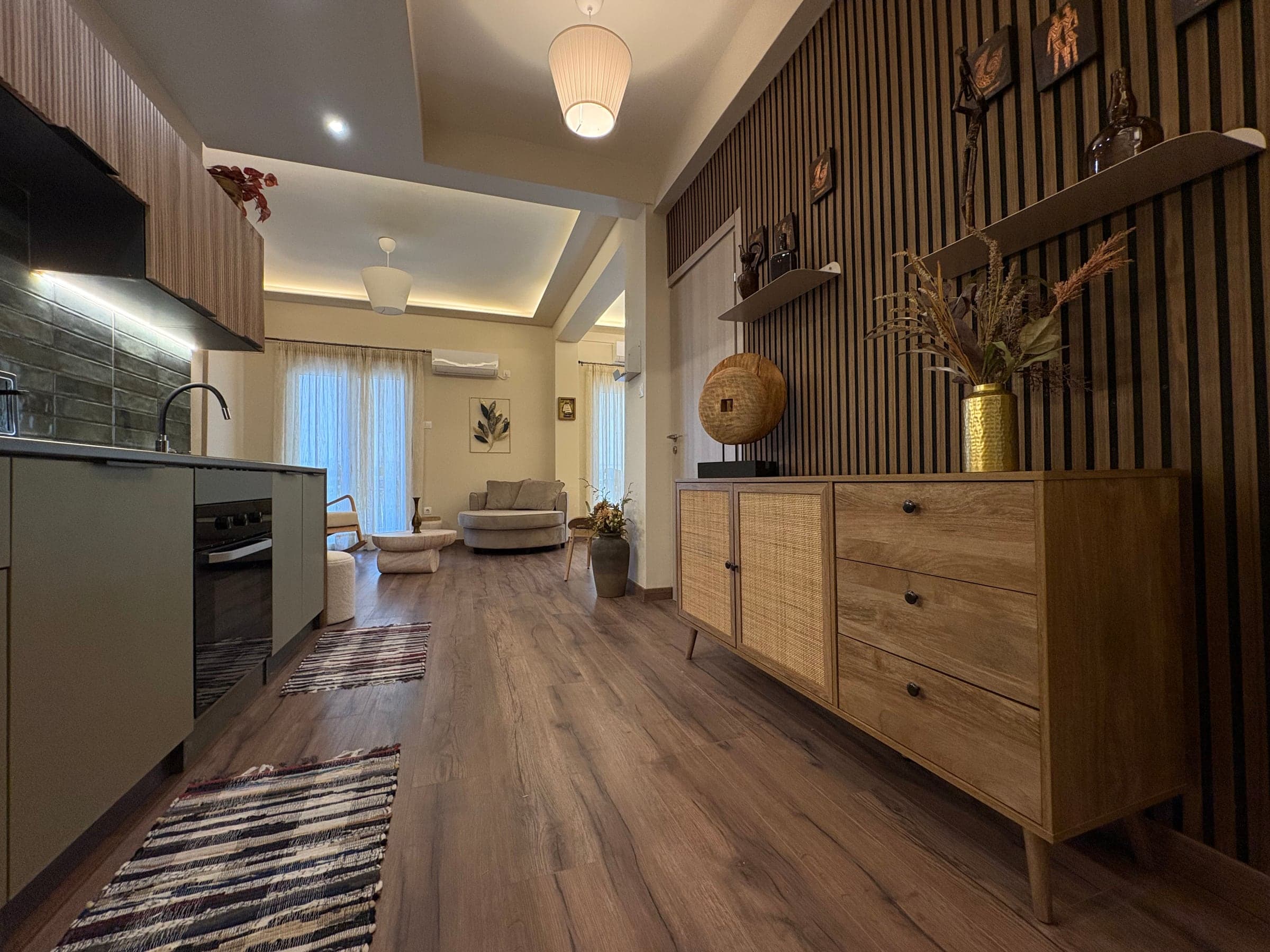 New fitted kitchen open to the living area after a complete renovation